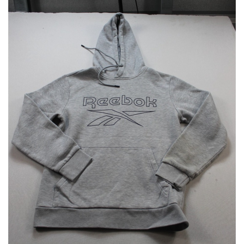 Reebok‎ Men Gray Sweater Hooded Long Sleeve Graphic Print Size Small
